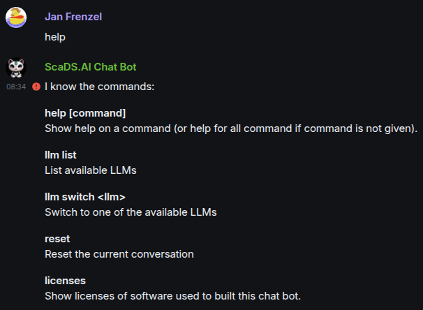 help command output for Agent