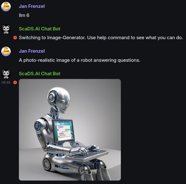 Asking for a photo-realistic image of a robot answering questions