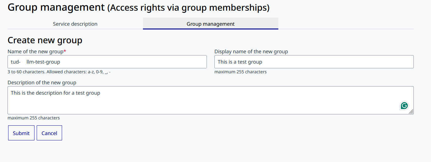 new group form