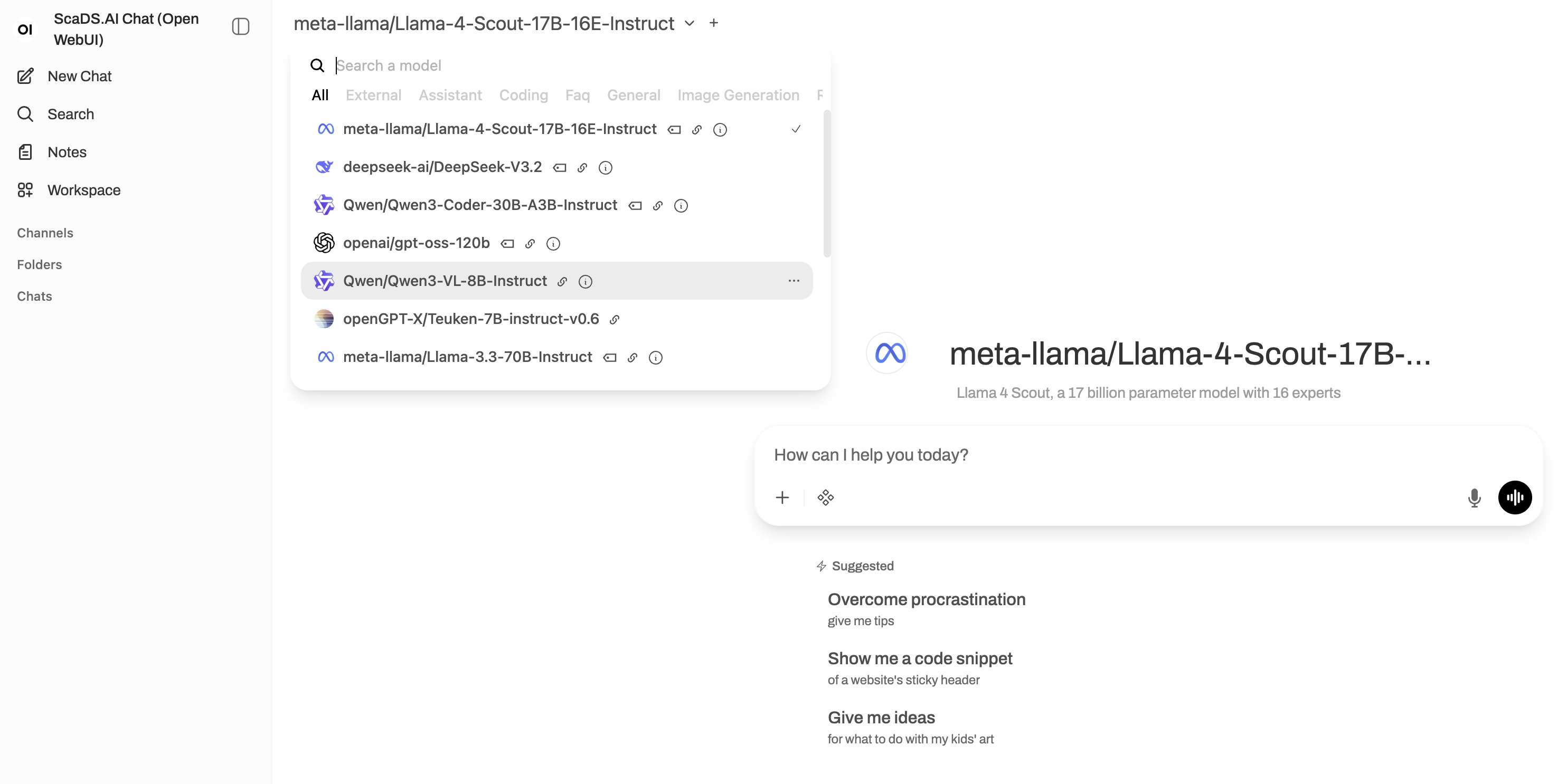 opened model dropdown